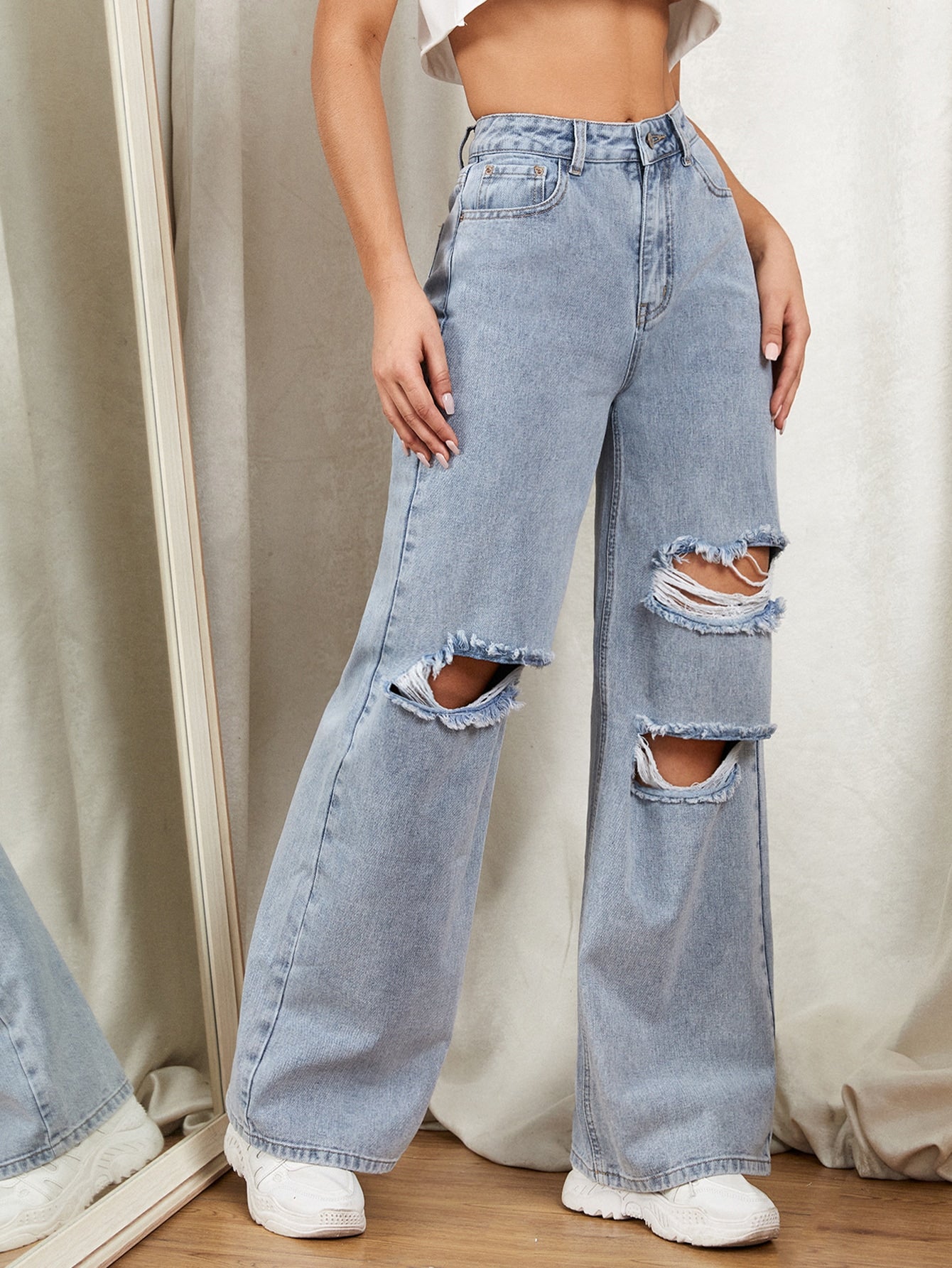 Only Chris low rise wide leg jeans in mid blue | ASOS